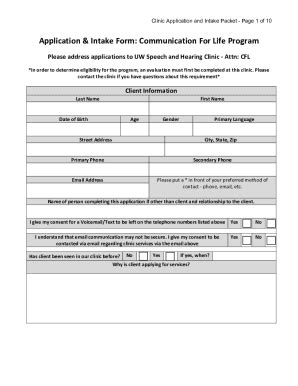 Fillable Online Uw Speech & Hearing Clinic Application & Intake Form ...