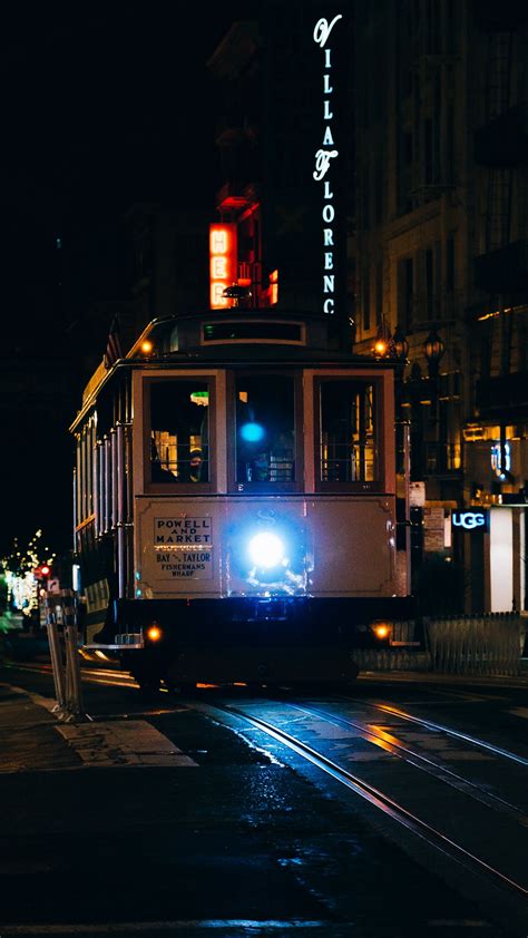 Download wallpaper 1350x2400 tram, street, lights, night iphone 8+/7 ...