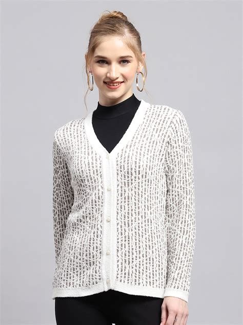 Buy Women White Self Design V Neck Sleeveless Cardigan Online in India ...
