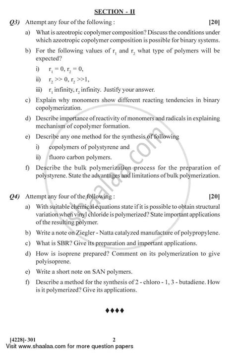 Chain Polymerization 2012-2013 M.Sc Polymer Science Semester 3 question ...