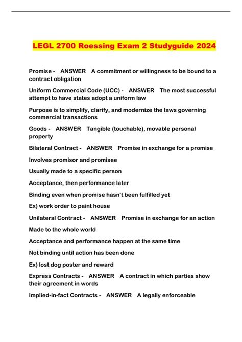 LEGL 2700 Roessing Exam 2 Studyguide 2024 - LEGL 2700 Roessing - Stuvia US