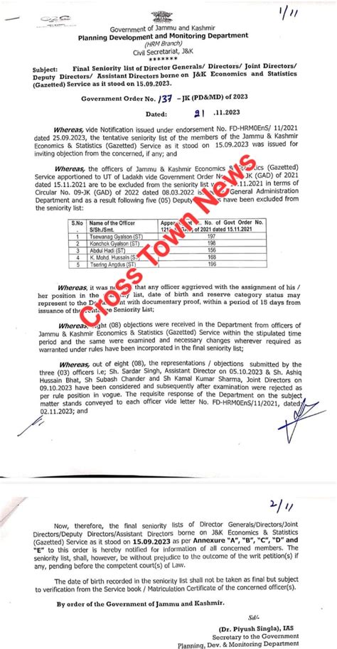 Final Seniority List of Director Generals/Directors/ Jt Directors ...