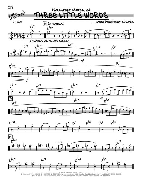 Three Little Words (solo only) by Branford Marsalis Sheet Music for ...