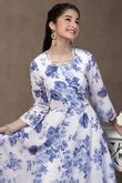 Girls White Georgette Floral Printed Fit & Flare Maxi length Dress