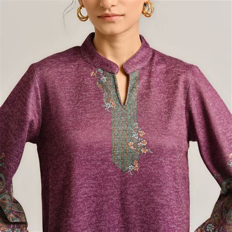 Buy Wine Kashmiri Inspired Contemporary Woollen Co-ord Set | Rustorange