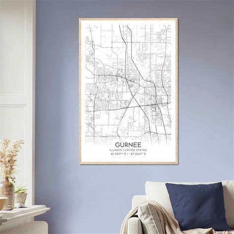 Gurnee Illinois Map Poster, Modern Home Decor Wall Art Print - Custom ...