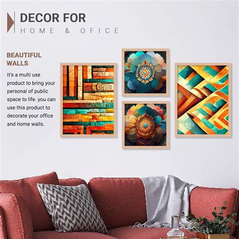 Vibrant Abstract / Modern Art Framed Painting Combo for Home Living Ro ...