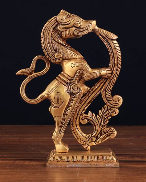 Brass Yali Table Temple Décor Showpiece – 8.5 Inch – Budhshiv.com