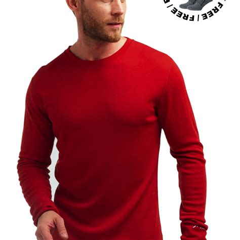Men's Merino Long Sleeve 250 - Cherry Red Hiking & Outdoor Top - Merino ...