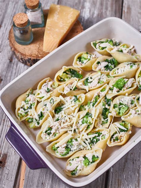 Broccoli and Chicken Alfredo Stuffed Shells - Danny's Delight