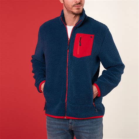 Men's Zip-Up Color Splash Polar Fleece Jacket // Navy + Red (XL ...
