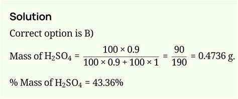 If 100 mL of H2SO4 and 100 mL of H2O are mixed, the mass percent of ...