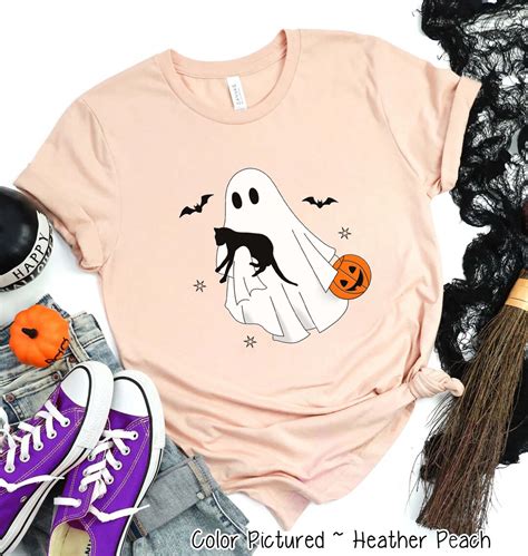Ghost Black Cat Halloween Shirt, Cute Halloween Shirt, Girls Halloween ...