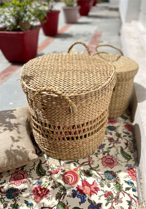 Handcrafted Laundry baskets/ Multi Utility Baskets with lid and handle ...