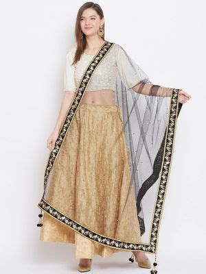 Buy Clora Creation Black Embellished Net Dupatta Online