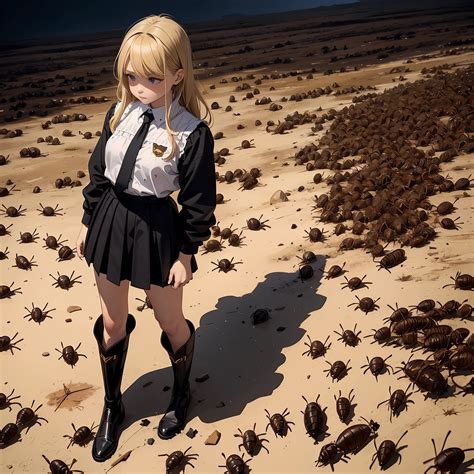 Pile of small cockroaches、Beautiful blonde girl standing on top of a ...