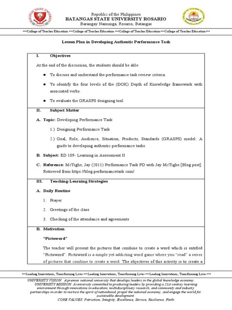 Image result for Example of Performance Task in Lesson Plan