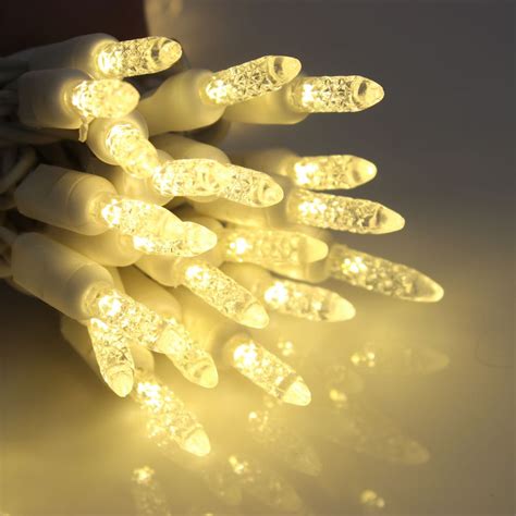 50-light M5 Warm White LED Christmas Lights, 4" Spacing White Wire ...