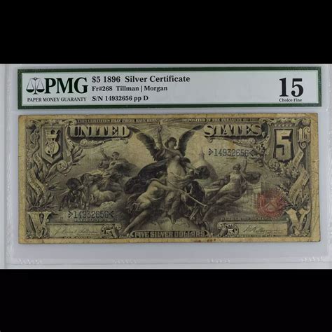 1896 $5 Educational Silver Certificate FR 268 PMG F 15 (minor rust ...