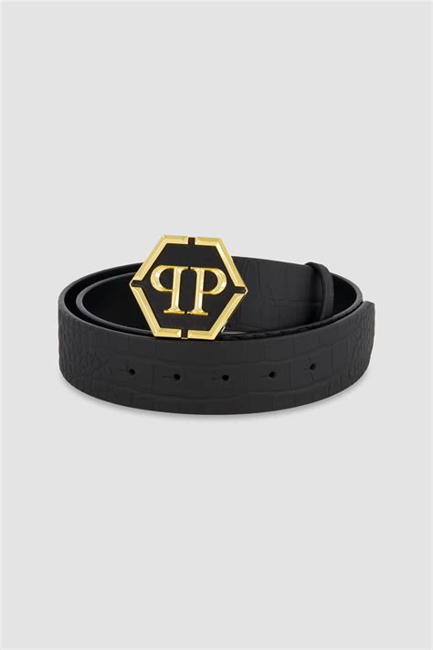 Buy Philipp Plein Black Leather Hexagon Belt | Men | Black | Original ...