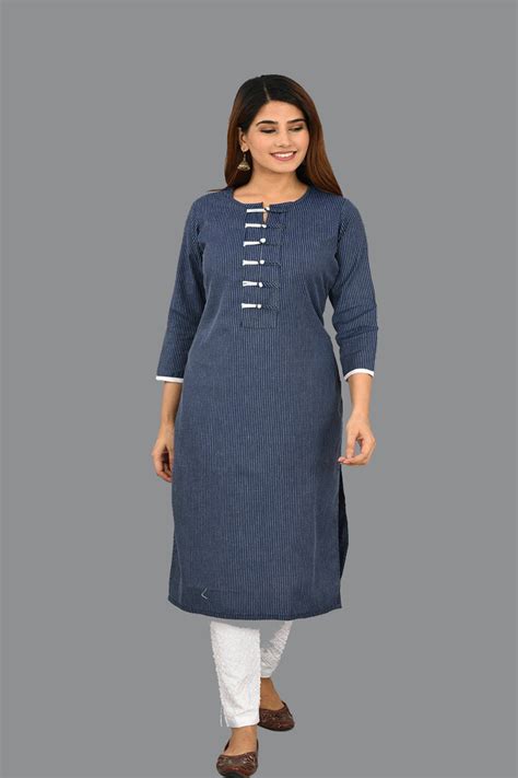 Blue Cotton Katha Work Top And Lycra Pant Set – Aaditri fab