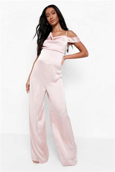 Maternity Cold Shoulder Satin Jumpsuit | boohoo USA