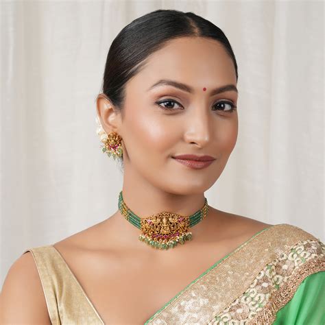 Stunning maa lakshmi antique gold muticolor choker set I Temple ...