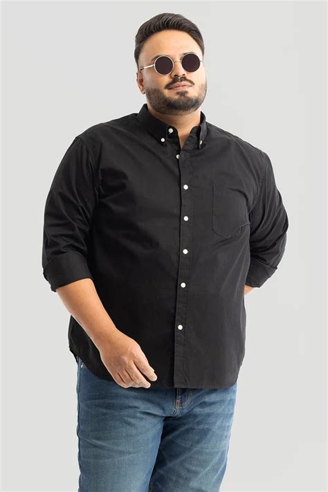 Buy Men's Marco Oxford Black Plain Plus Size Shirt Online | Snitch – SNITCH