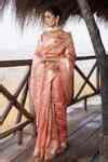 Buy Peach Tissue Zari Handwoven Saree With Blouse Piece For Women by ...