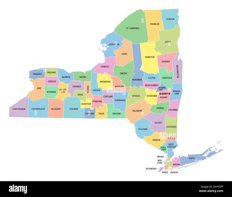 New York, U.S. state, subdivided into 62 counties, multi colored ...