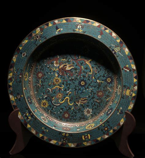 A Cloisonne Enamel 'dragon And Phoenix' Dish Auction