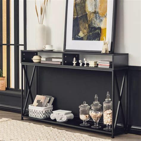 Laicejoy 3-Tier Console Table, Wood & Metal Sofa Table with Open Shelf ...