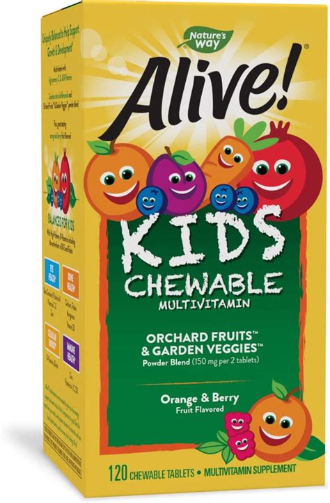 Alive! Kids Chewable Multivitamin, Gluten Free, 120 Chewable Tablets ...