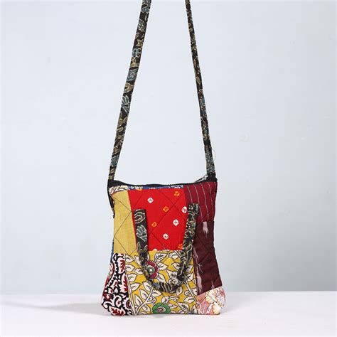 Multicolor Handmade Quilted Cotton Patchwork Sling Bag 16