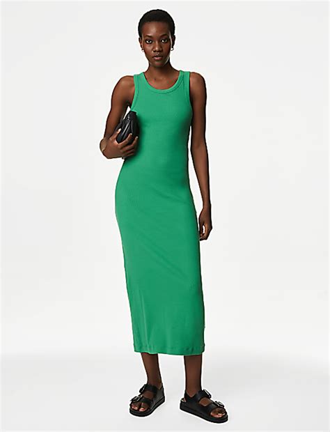 Buy Cotton Rich Ribbed Midi Bodycon Dress at Marks & Spencer