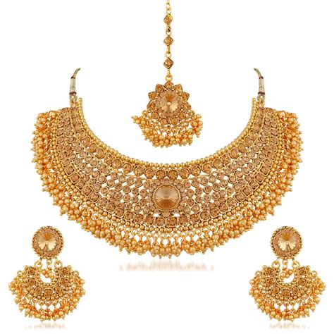 Apara Bridal Gold Plated Pearl LCT Stones Necklace Jewellery Set For ...