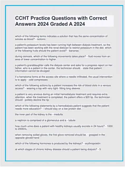 CCHT Practice Questions with Correct Answers 2024 Graded A 2024 - CCHT ...
