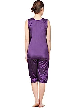 Buy Phalin Women's Plain Satin Night Suit Set (Top and Pyjama)- Free ...
