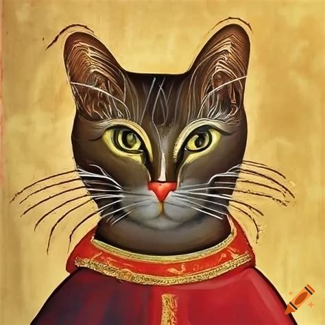 Mother cat with kitten depicted as orthodox church icon on Craiyon