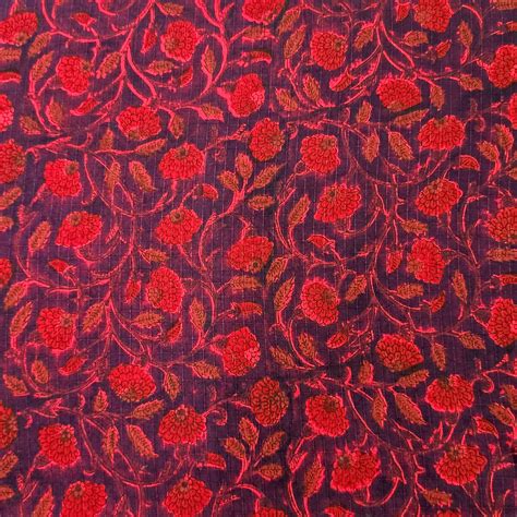 Pure Cotton Doby Dabu Black With Red Flower Jaal Hand Block Print Fabr ...