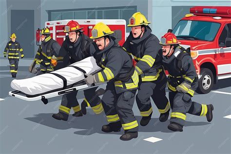 Emergency response firefighters rushing with stretcher | Premium AI ...