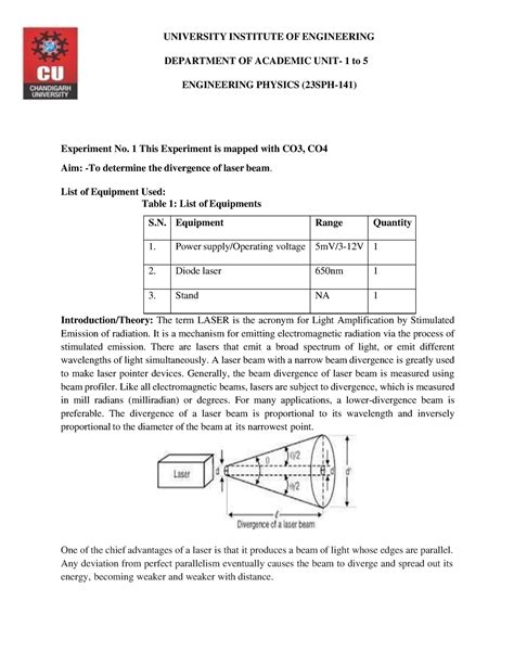 Experiment No 1 - DEPARTMENT OF ACADEMIC UNIT- 1 to 5 ENGINEERING ...