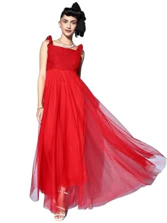 Buy U&F Women Charming Red Solid Elevated Gown Party Dress at Amazon.in