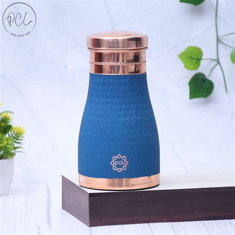 Pure Copper Silk Blue Bedside Jar with Inbuilt Glass Capacity 1000ML ...