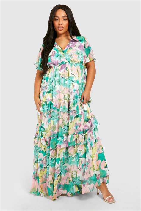 Plus Floral Print Angel Sleeve Maxi Dress | boohoo USA