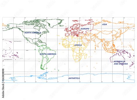 Detailed World Map with Names of Continent and Countries, vector Stock ...