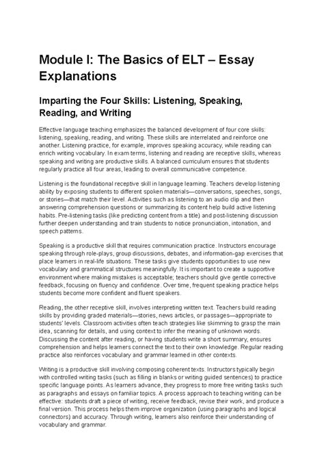 Module I: Basics of ELT - Essay on Four Core Skills in Language ...