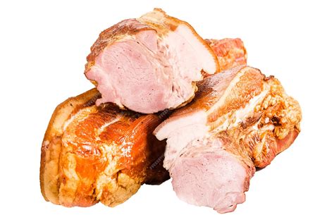 Grandes trozos de cerdo, con carne y capas de grasa, ahumados, a la ...