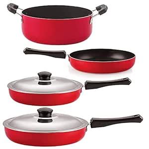 Buy Nirlon Aluminium Cookware Set, 4-Pieces, Red and Black, 2.6mm_FP11 ...