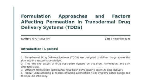 TDDS Formulation Approaches & Permeation Factors Analysis - Studocu